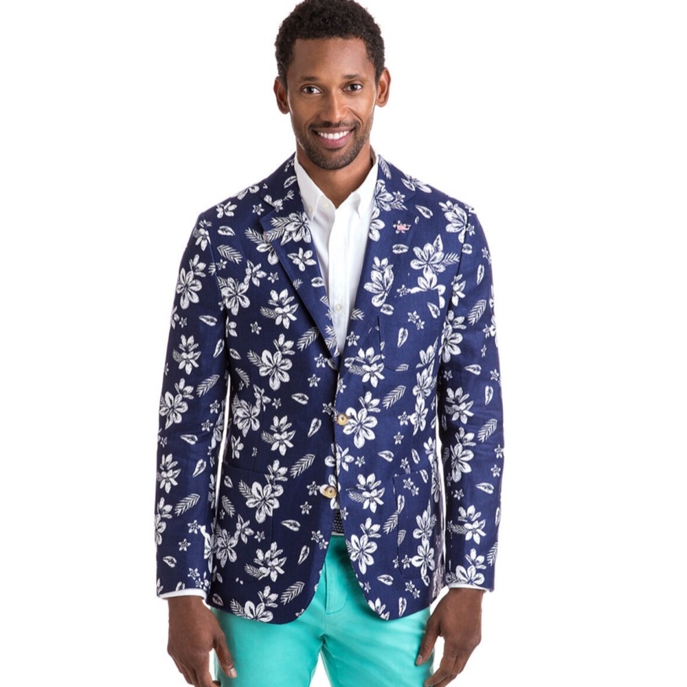 Vineyard Vines Floral Cotton-Linen Sportcoat in Deep Bay
